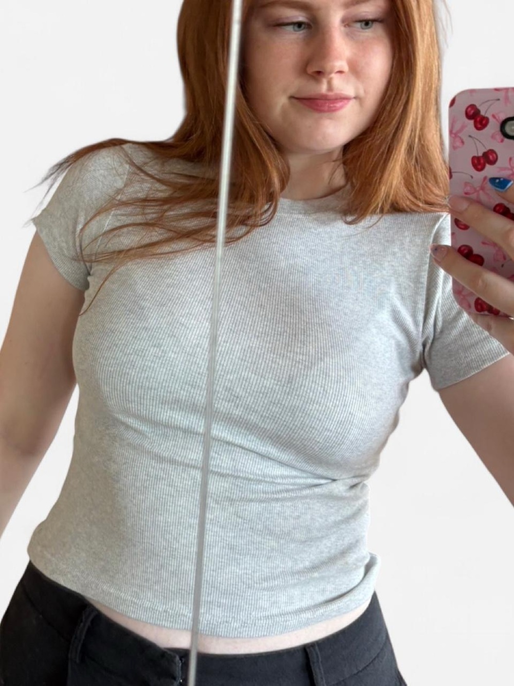 Classic Ribbed Short-Sleeve Top in Light Gray